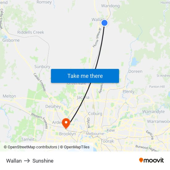 Wallan to Sunshine map