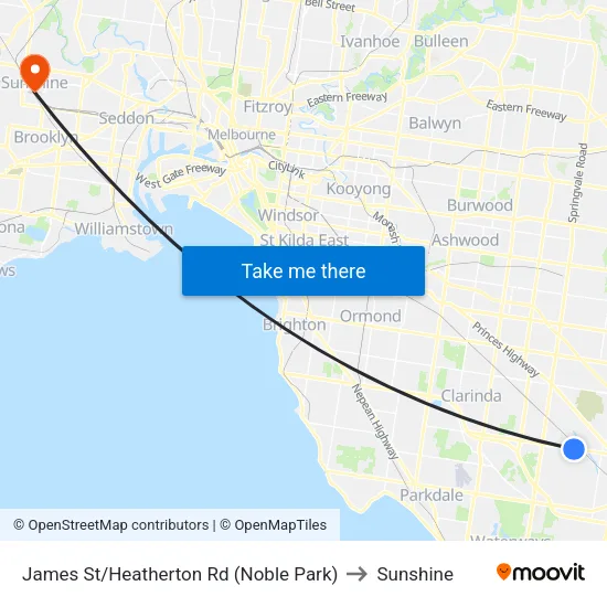 James St/Heatherton Rd to Sunshine map