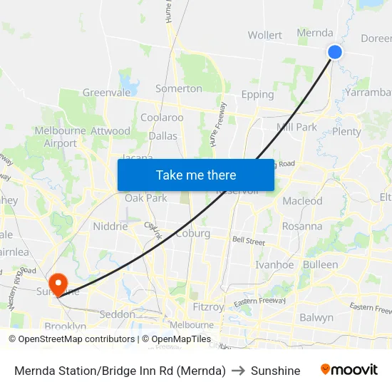 Mernda Station/Bridge Inn Rd to Sunshine map