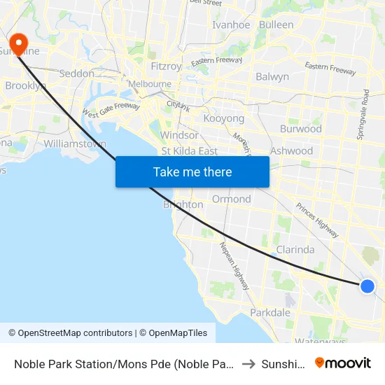 Noble Park Station/Mons Pde to Sunshine map