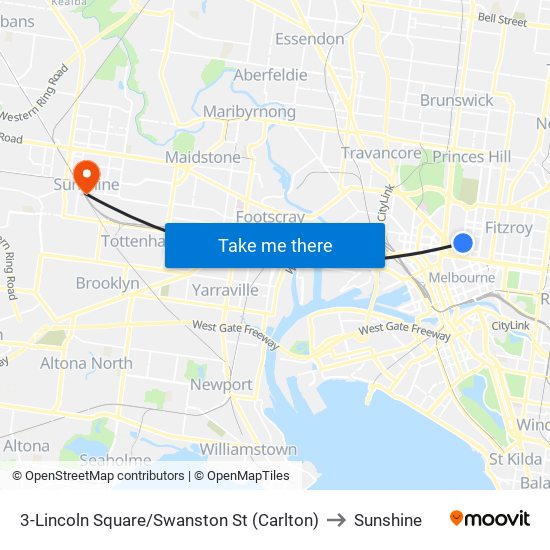 3-Lincoln Square/Swanston St (Carlton) to Sunshine map