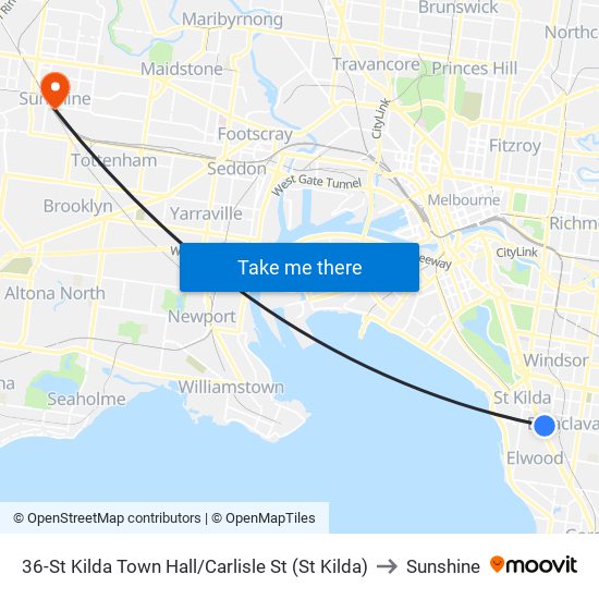 36-St Kilda Town Hall/Carlisle St (St Kilda) to Sunshine map