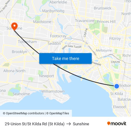 29-Union St/St Kilda Rd (St Kilda) to Sunshine map