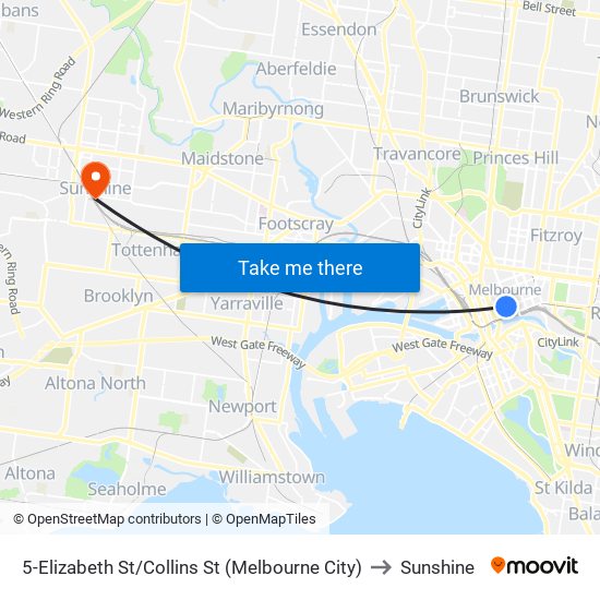 5-Elizabeth St/Collins St (Melbourne City) to Sunshine map