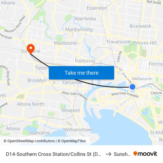 D14-Southern Cross Station/Collins St (Docklands) to Sunshine map