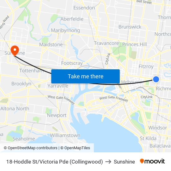 18-Hoddle St/Victoria Pde (Collingwood) to Sunshine map