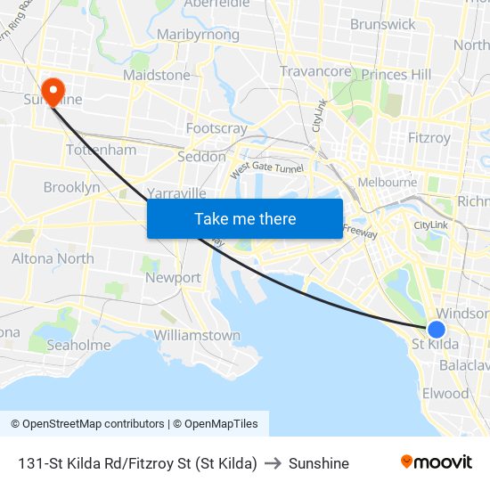 131-St Kilda Rd/Fitzroy St (St Kilda) to Sunshine map