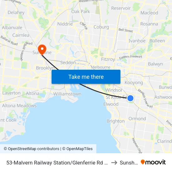 Malvern Railway Station/Glenferrie Rd #53 to Sunshine map