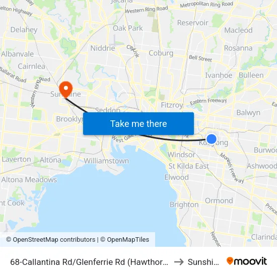 Callantina Rd/Glenferrie Rd #68 to Sunshine map