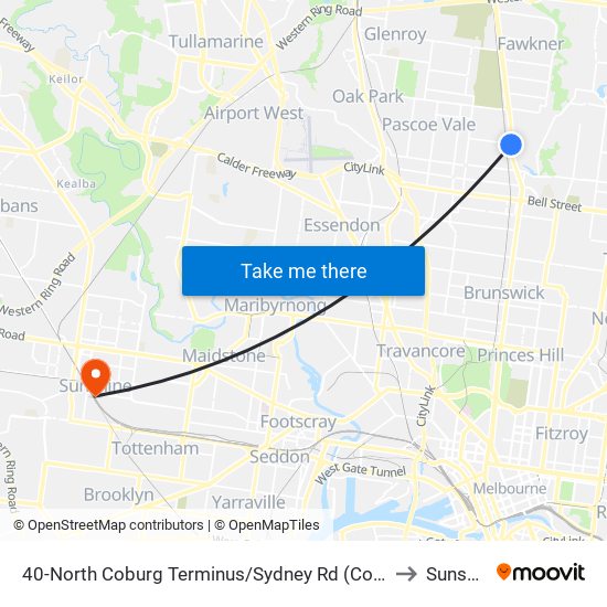 40-North Coburg Terminus/Sydney Rd (Coburg North) to Sunshine map