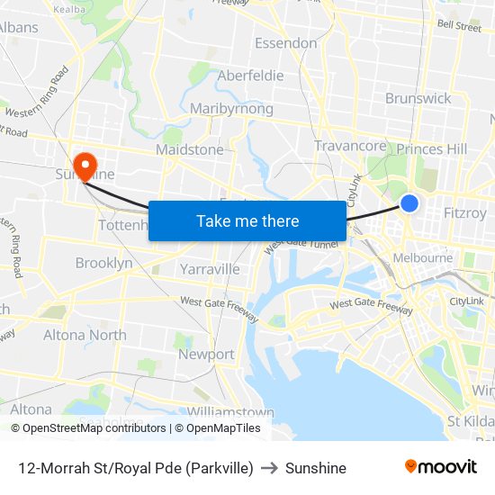 12-Morrah St/Royal Pde (Parkville) to Sunshine map