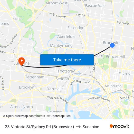 23-Victoria St/Sydney Rd (Brunswick) to Sunshine map