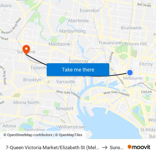 7-Queen Victoria Market/Elizabeth St (Melbourne City) to Sunshine map