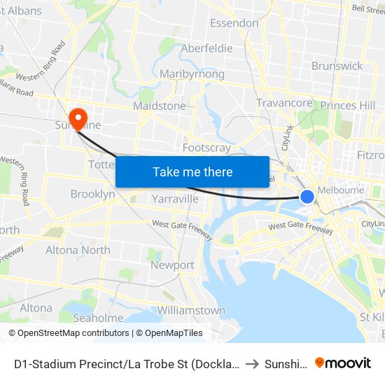 D1-Stadium Precinct/La Trobe St (Docklands) to Sunshine map