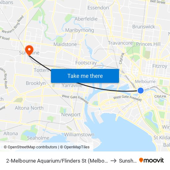 2-Melbourne Aquarium/Flinders St (Melbourne City) to Sunshine map