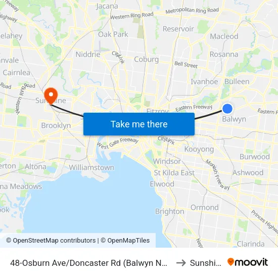 Osburn Ave/Doncaster Rd #48 to Sunshine map
