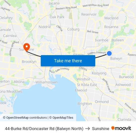 Burke Rd/Doncaster Rd #44 to Sunshine map