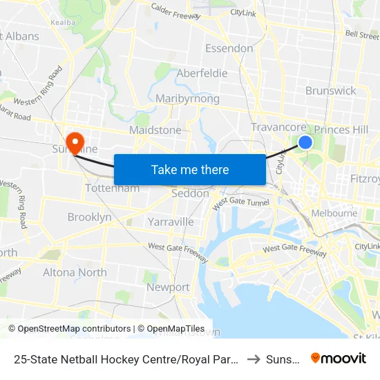State Netball Hockey Centre/Royal Park #25 to Sunshine map