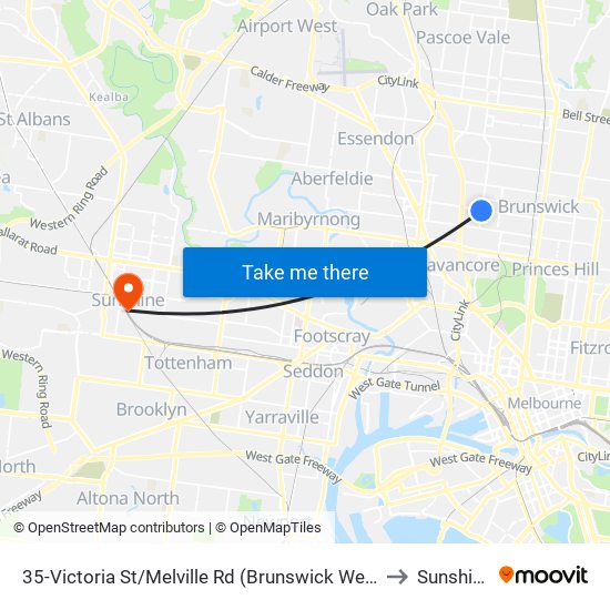 35-Victoria St/Melville Rd (Brunswick West) to Sunshine map