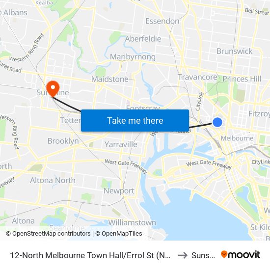 12-North Melbourne Town Hall/Errol St (North Melbourne) to Sunshine map