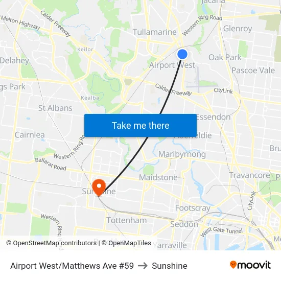 Airport West/Matthews Ave #59 to Sunshine map