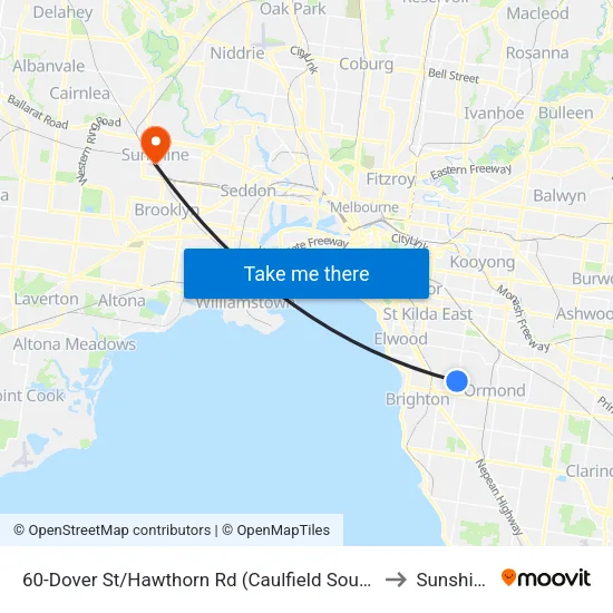Dover St/Hawthorn Rd #60 to Sunshine map