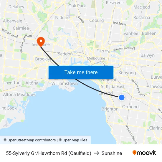 Sylverly Gr/Hawthorn Rd #55 to Sunshine map