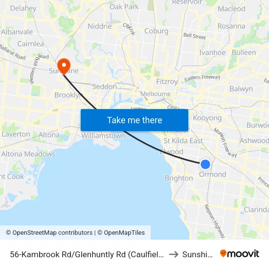 Kambrook Rd/Glenhuntly Rd #56 to Sunshine map