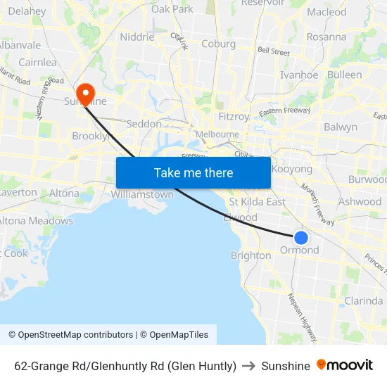 Grange Rd/Glenhuntly Rd #62 to Sunshine map