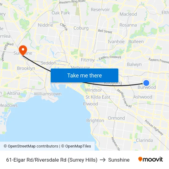 Elgar Rd/Riversdale Rd #61 to Sunshine map