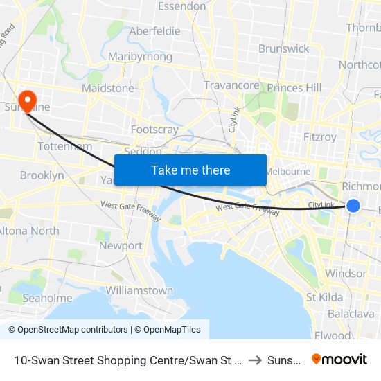 10-Swan Street Shopping Centre/Swan St (Richmond) to Sunshine map