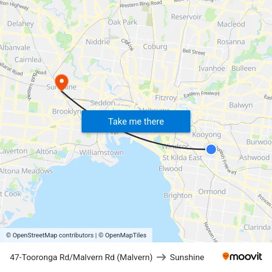Tooronga Rd/Malvern Rd #47 to Sunshine map