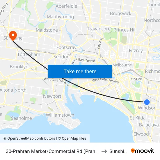 Prahran Market/Commercial Rd #30 to Sunshine map