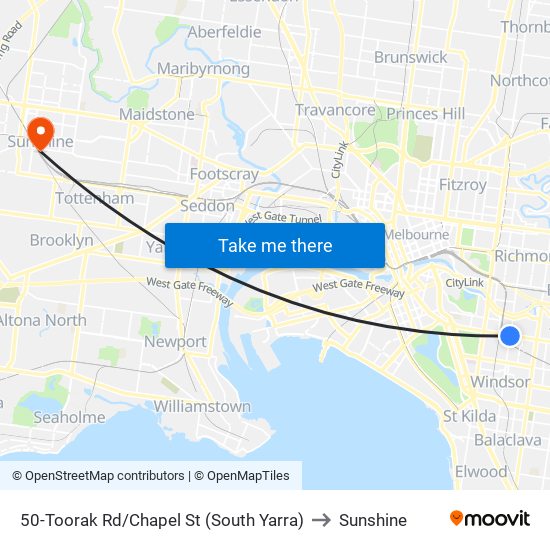 50-Toorak Rd/Chapel St (South Yarra) to Sunshine map