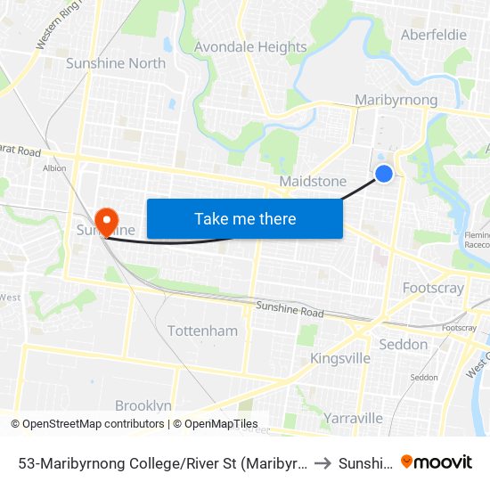 53-Maribyrnong College/River St (Maribyrnong) to Sunshine map