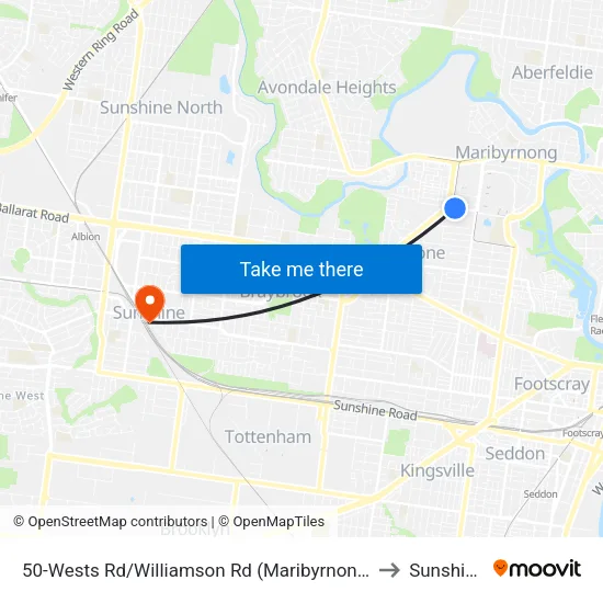 Wests Rd/Williamson Rd #50 to Sunshine map