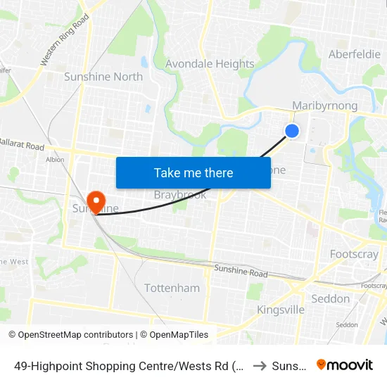 Highpoint Shopping Centre/Wests Rd #49 to Sunshine map
