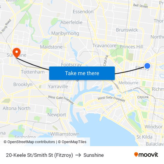 20-Keele St/Smith St (Fitzroy) to Sunshine map