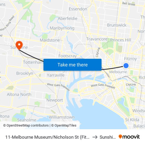 11-Melbourne Museum/Nicholson St (Fitzroy) to Sunshine map