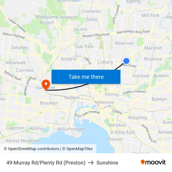 Murray Rd/Plenty Rd #49 to Sunshine map