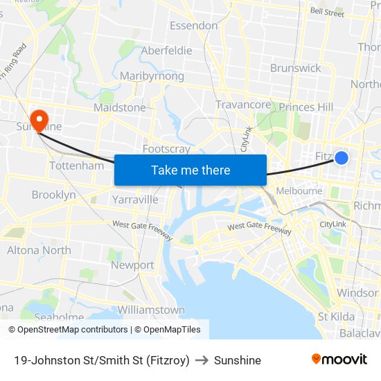 19-Johnston St/Smith St (Fitzroy) to Sunshine map