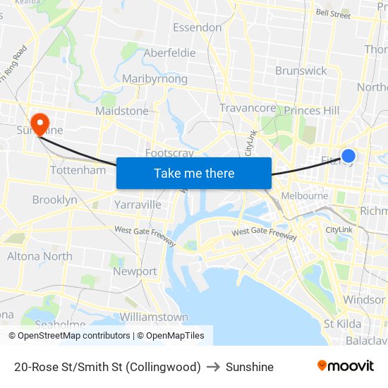 20-Rose St/Smith St (Collingwood) to Sunshine map