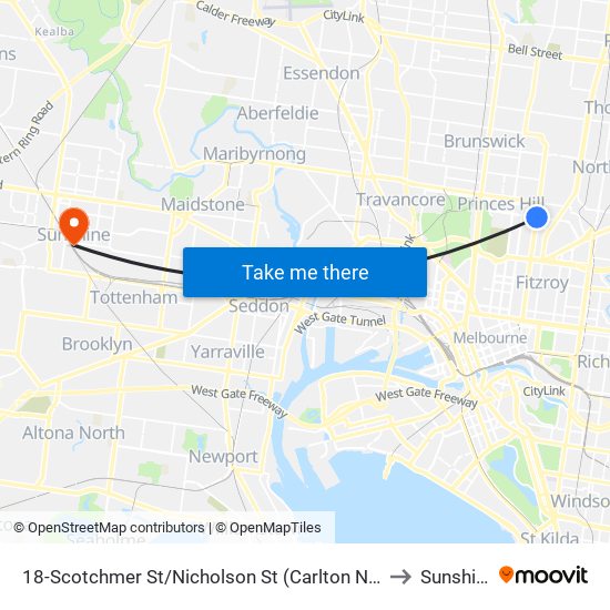 18-Scotchmer St/Nicholson St (Carlton North) to Sunshine map