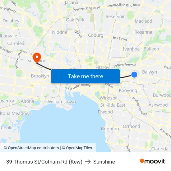 Thomas St/Cotham Rd #39 to Sunshine map