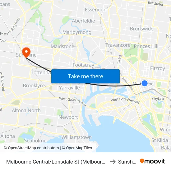 Melbourne Central/Lonsdale St to Sunshine map