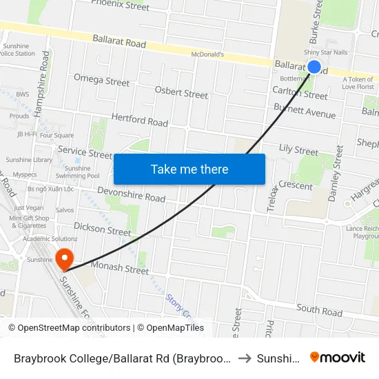 Braybrook College/Ballarat Rd to Sunshine map