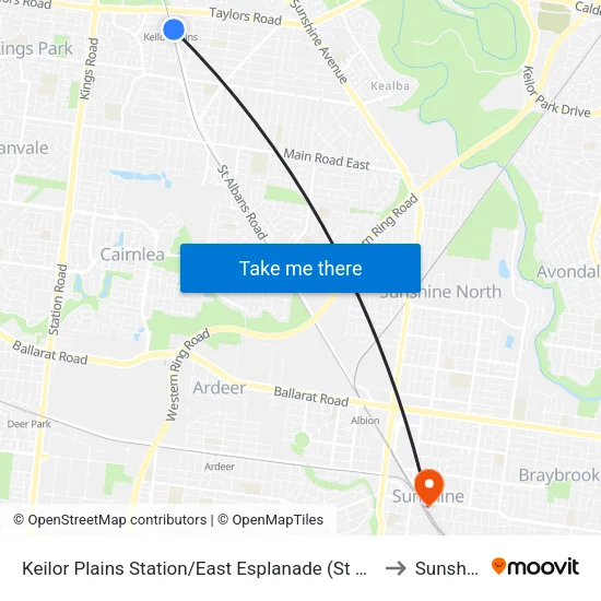 Keilor Plains Station/East Esplanade to Sunshine map