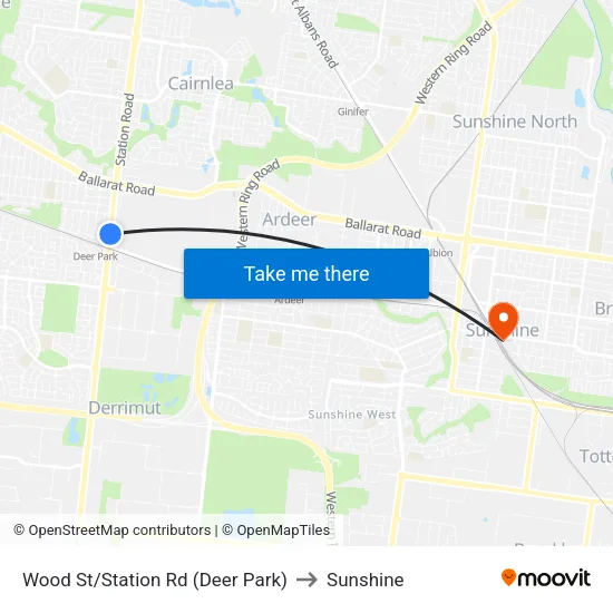 Wood St/Station Rd to Sunshine map