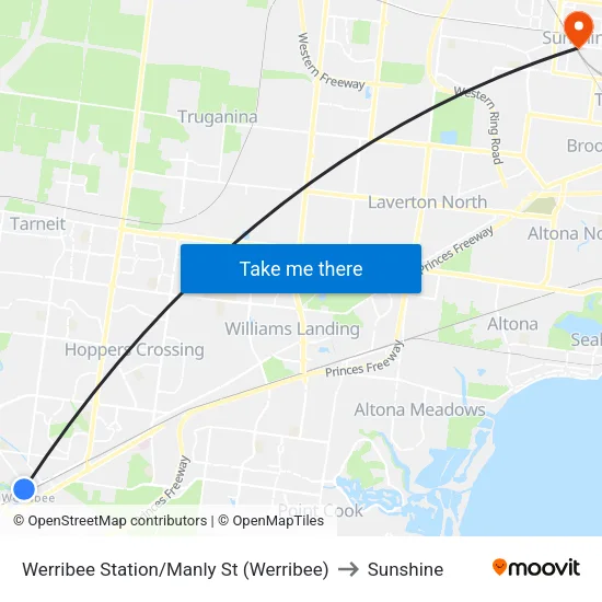 Werribee Station/Manly St to Sunshine map