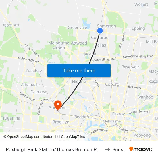 Roxburgh Park Station/Thomas Brunton Pde to Sunshine map